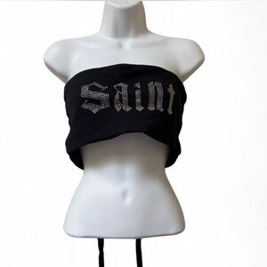 'Saint' Graphic Black Crop Top, Goth Crop top, Grunge Crop top, Black Crop top